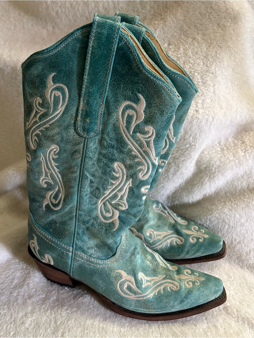 Corral R1973 Cortez Turquoise Fleur-de-lis Embroidered Cowboy Boots Size 8M